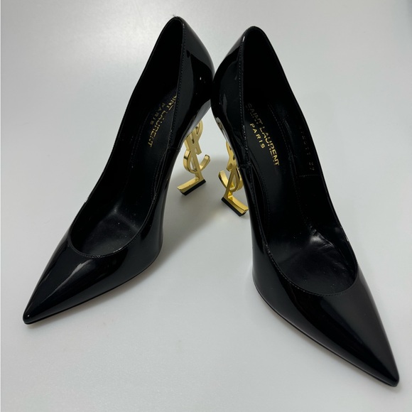 YSL Saint Laurent Opyum Point-Toe Patent Leather Pumps Heels Black Gold 37/US 7 - Picture 2 of 8